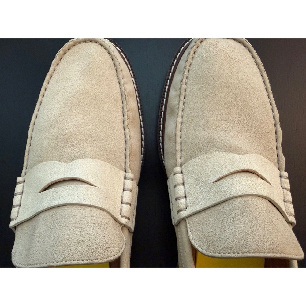 Cole Haan Suede Dress Penny Loafer Men Size 10.5 M Cream Leather Moc-Toe Slip-On - Picture 5 of 12